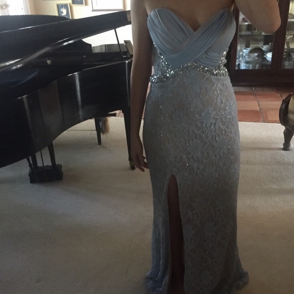 Pale Blue Sequined-Lace Formal/ Prom Dress - Picture 2 of 7